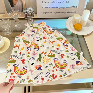 ชุดเดรสแขนกุด แฟชั่นเกาหลี ระบายอากาศ ลายดอกไม้ ส่ำหรับเด็กท…