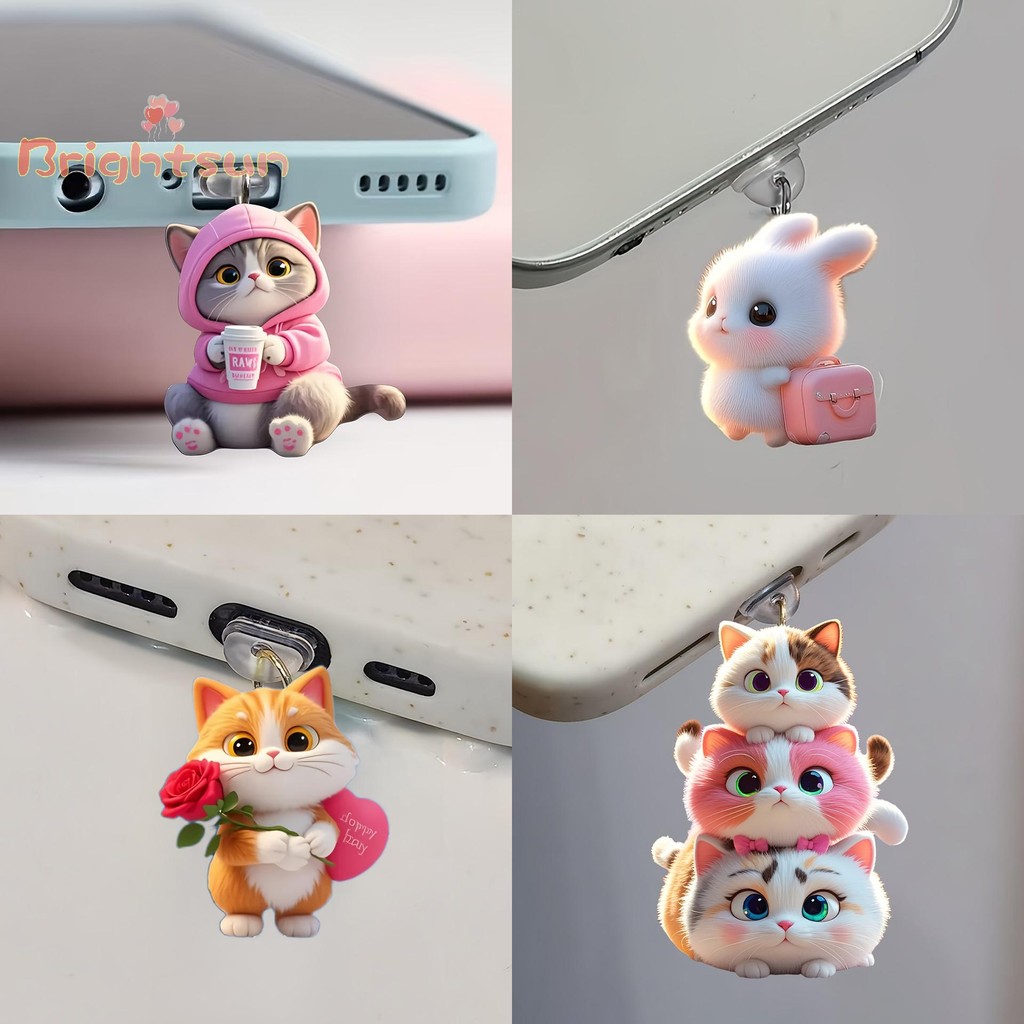 [BT-t] 2D แบนอะคริลิคแมวโทรศัพท์ปลั๊กฝุ่นอุปกรณ์ตกแต่งสําหรับ Iphone Type-C อินเทอร์เฟซปลั๊กฝุ่นแขวนตกแต่งใหม่