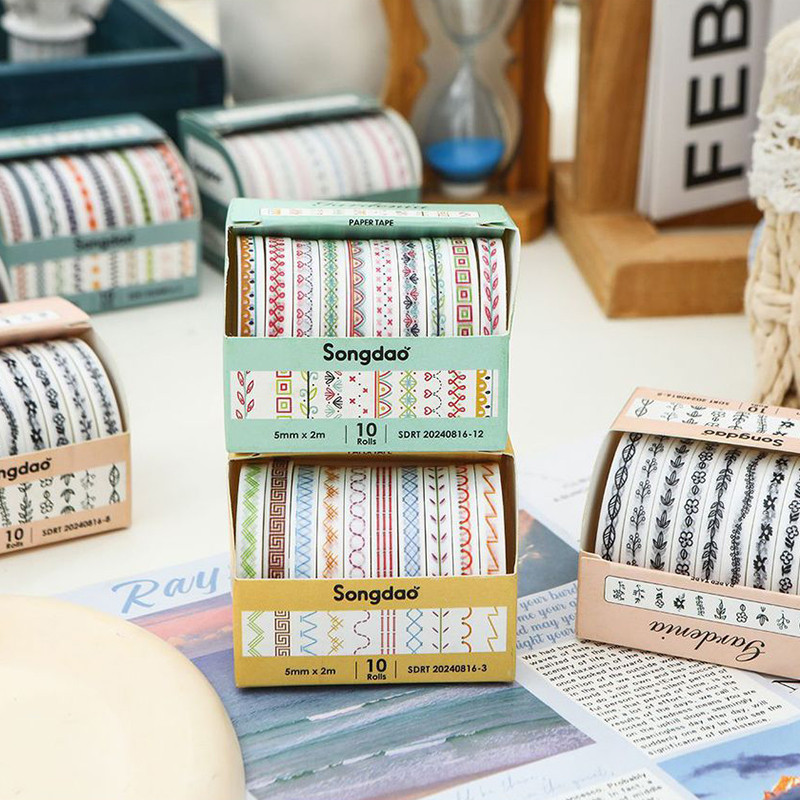 10 ม้วนที่สวยงาม Grandenia Series สติกเกอร์เทป Journal Border ตกแต่ง DIY วัสดุ Washi เทป