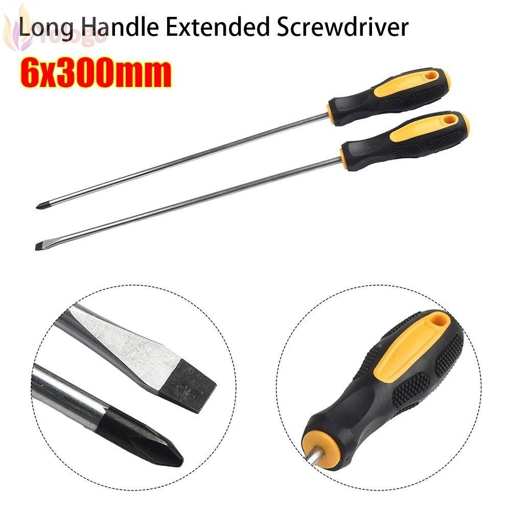 Yologo ไขควงด้ามยาว 1/2 ชิ้น, ที่จับยางอเนกประสงค์ไขควงขยาย, Magnetlc 6x300 มม. Slotted Cross Head Manual Screw Driver