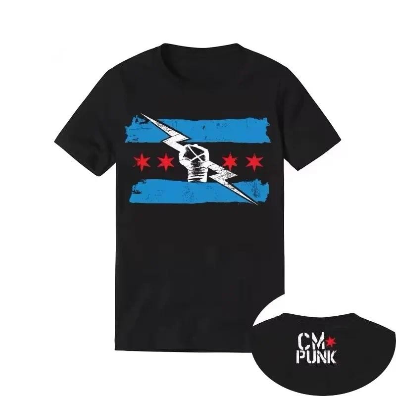 เสื้อยืดผ้าฝ้ายแขนสั้นคอด้านบน ธีม CM Punk WWE