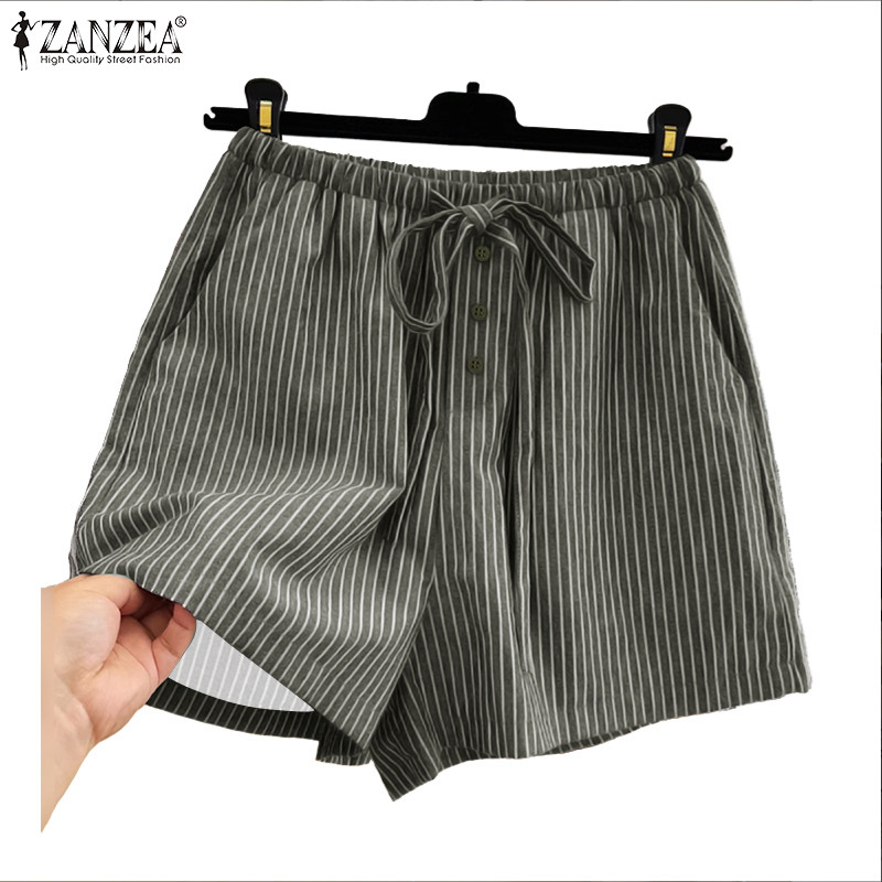 ZANZEA กางเกงขาสั้นขากว้างเอวยางยืดลําลองผู้หญิงเกาหลี