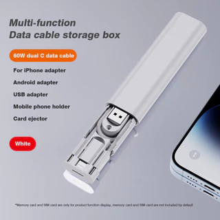 6 In 1 กล่องเก็บสายเคเบิลข้อมูลมัลติฟังก์ชั่น 60W กล่องเก็บสายเคเบิลข้อมูล Type-C คู่อินเทอร์เฟซ Lightning Android รองรับการใช้งาน