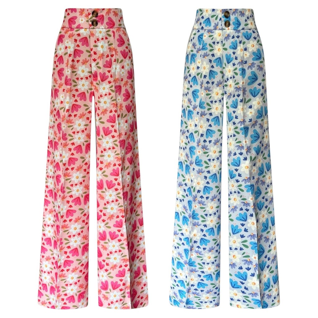 กางเกงขายาวเอวสูงทรงกระบอก พิมพ์ลายดอกไม้ ผ้าคอตตอน ใส่สบาย รุ่น IR107