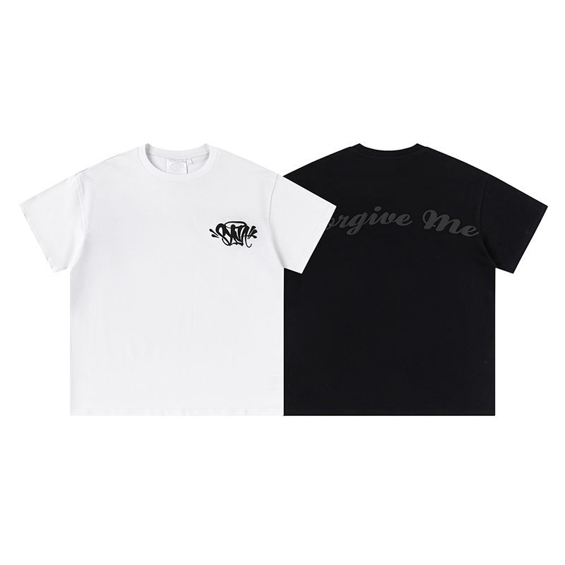 Street Wear Drill Syna World Letter Print เสื้อยืดแขนสั้นแฟชั่นผ้าฝ้ายแท้