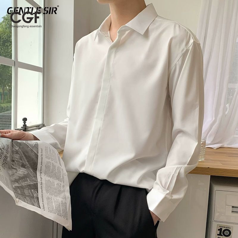 เสื้อเชิ้ตแขนยาวผู้ชาย ผ้าไหมน้ำแข็ง สไตล์เกาหลี ทรงเรียบหรู ไม่จำเป็นต้องรีด สำหรับสวมใส่งานธุรกิจ