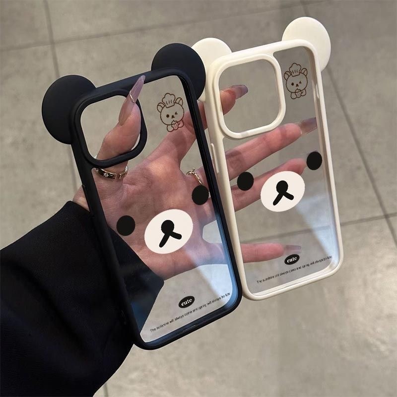 น่ารักการ์ตูน Cook Bear 3D Mickey หูอะคริลิคใสเคสโทรศัพท์สําหรับ iPhone 16Promax 16Pro 15Promax 15Pus 12 13 14 Pro Max กันกระแทกผู้หญิงฝาครอบมือถือ