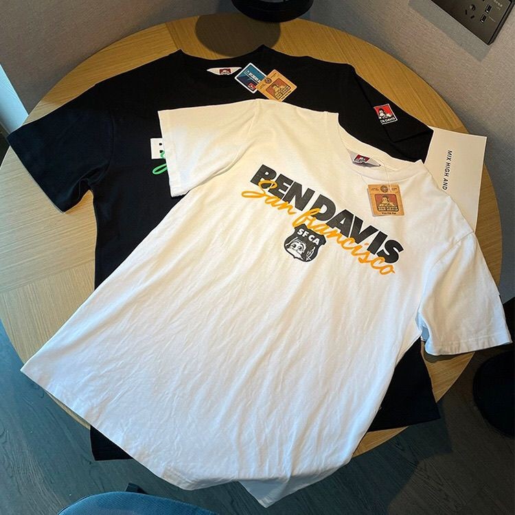 ผ้าฝ้ายแท้ BEN DAVIS BEN DAVIS เสื้อยืดแขนสั้นพิมพ์ลายทุกคู่คู่พร้อมสต็อก