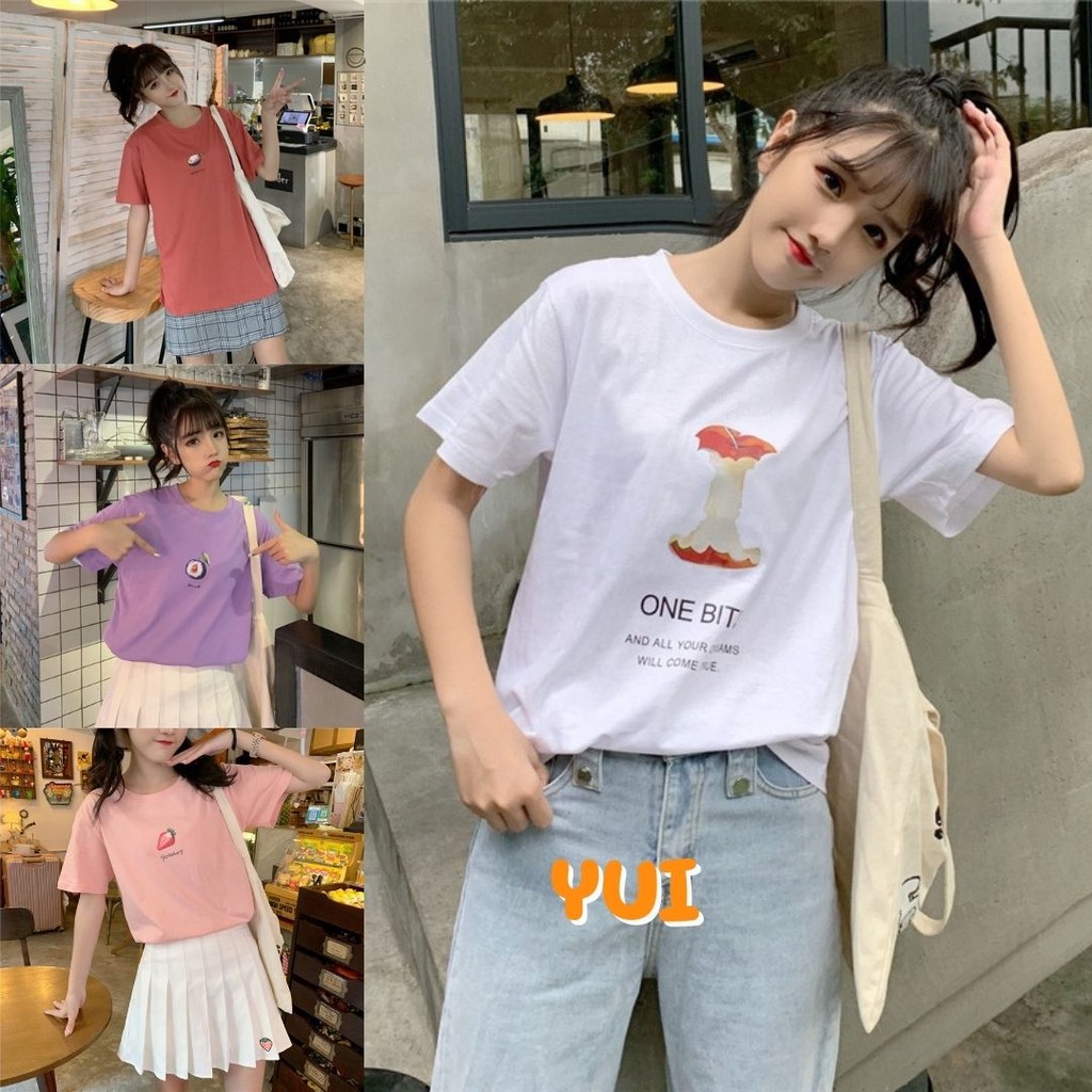 💗YUI💗(โล๊ะเสื้อ) เสื้อยืดสกรีนลายผลไม้ ผ้านิ่ม ใส่สบาย สไตร์เกาหลี #F001