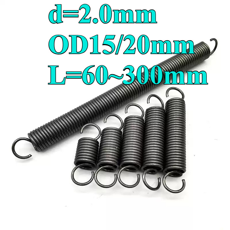 สปริงแรงดึง/สปริง d=2.0mm,OD15/20mm,L=60~300mm สปริงดึงพร้อมตะขอ ทาประตูโรงรถ มัดนิ่ง เครื่องแกว่ง(Z