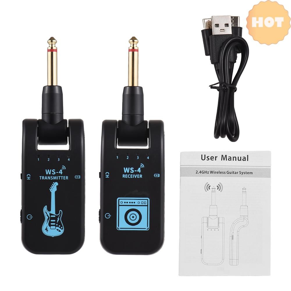 [2025 ใหม่] 2.4G ระบบกีตาร์ไร้สายชาร์จกีตาร์ Transmitter Receiver ชุดสําหรับกีตาร์ไฟฟ้าเบสไฟฟ้า Wind Instruments Plug and Play 48K/16bit Real-time Transmiss