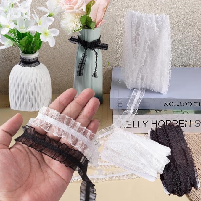 20 หลาจีบยืดลูกไม้Trimsริบบิ้นRuffled Elastic Band Baby Hairbandเข็มขัดรองเท้าตกแต่งเทปDIYหัตถกรรมอุปกรณ์