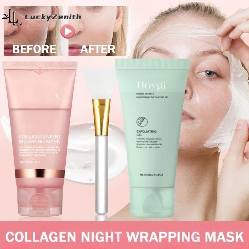✨COD✨ มาส์กลอกคอลลาเจนแบบลอกออก 1/2 ชิ้น + เจลขัดผิว ขจัดเซลล์ผิวที่ตายแล้ว สครับสิวหัวดำ มาส์กบำรุง