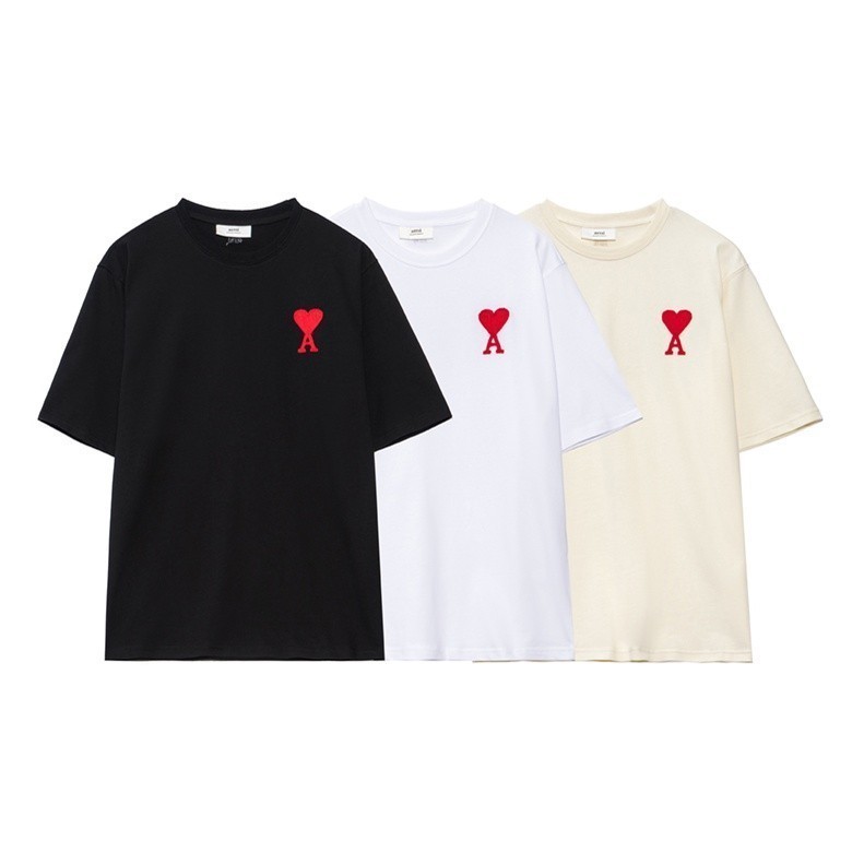 เสื้อยืดผ้าฝ้าย 100% คอกลมแขนสั้น ลายหัวใจ สไตล์สบายสำหรับผู้ชายและผู้หญิง ไซส์ S-5XL