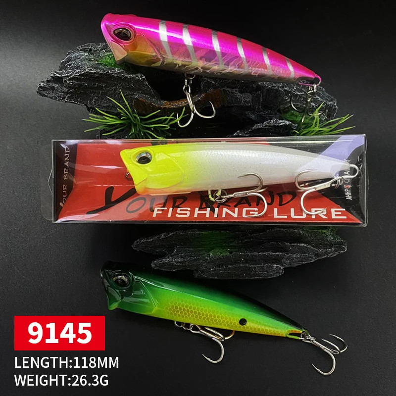 เหยื่อลอยน้ำ.Topwater.Popper.ขนาด118มม.26กรัม.สำหรับตกปลาน้ำเค็ม.พร้อมกล่อง.อุปกรณ์ตกปลาคุณภาพ