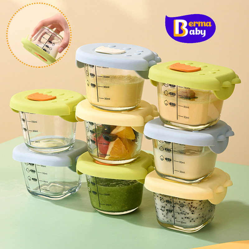 Berma Baby ชามอาหารเด็ก ลูกไดโนเสาร์ วัสดุแก้ว ฝาครอบซิลิโคนระบายอากาศ 230ML