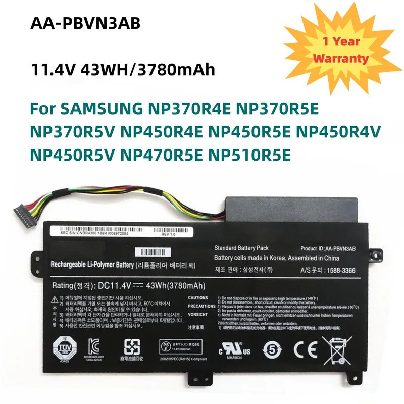 43WH AA-PBVN3AB Laptop Battery For SAMSUNG NP370R4E NP370R5E NP370R5V NP450R4E NP450R5E NP450R4V NP4