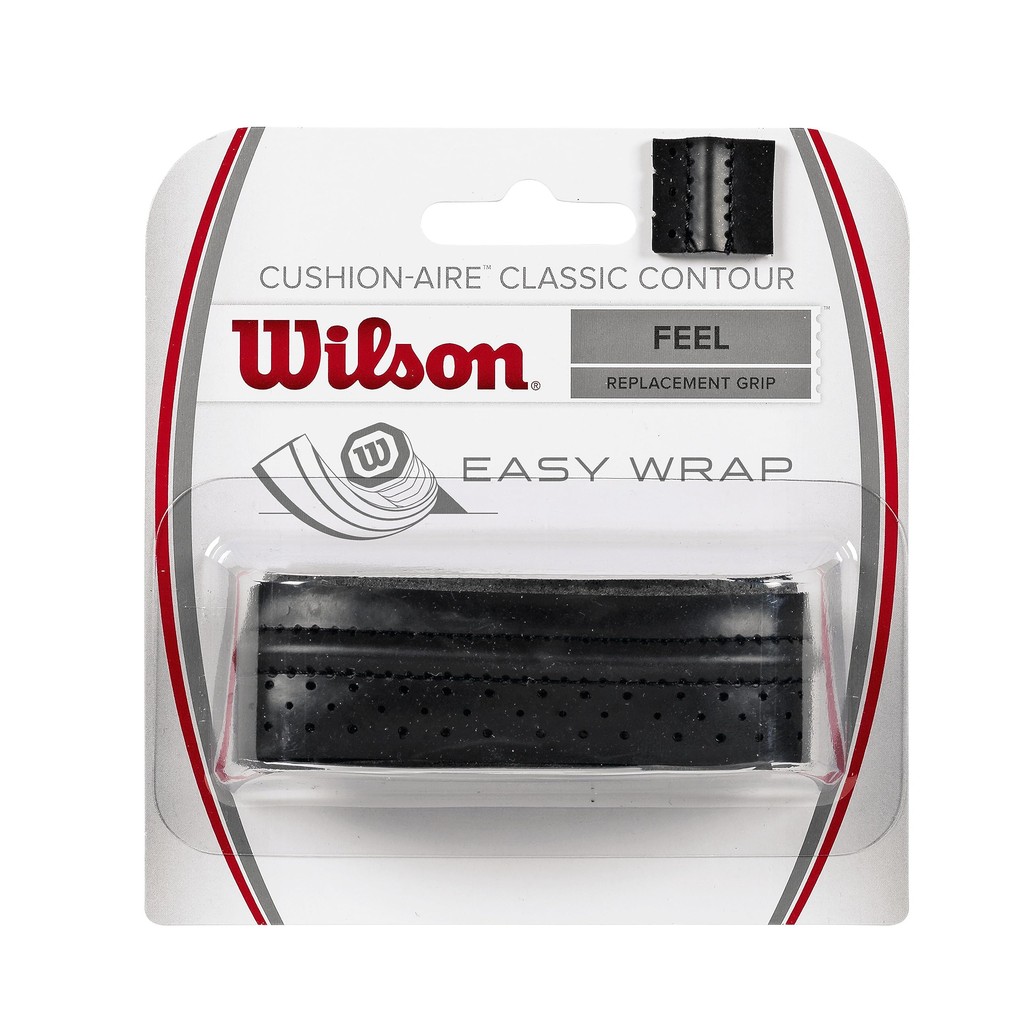 Wilson Tennis Badminton Replacement Grip Tape CUSHION-AIRE CLASSIC CONTOUR Black - 1 Piece WRZ4203BK