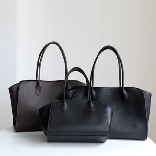 Lune Sac กระเป๋าหนังวัวชั้นบนพรีเมียมขนาดใหญ่ กระเป๋าโททแฮนด์เมดสไตล์มินิมอล สำหรับทำงาน
