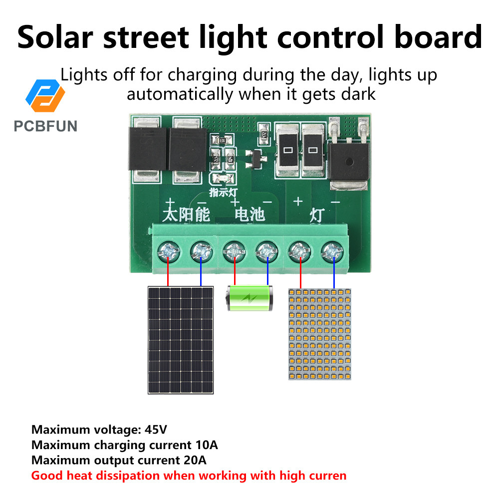 Pcbfun 1/3/5pcs DC 6-45V Solar Street Light Control Circuit Board ไฟ LED อัตโนมัติเต็มรูปแบบพลังงานแสงอาทิตย์ไดรฟ์ควบคุม Board