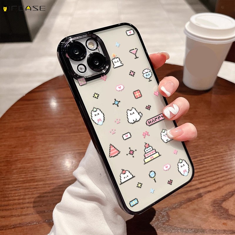 สําหรับ iQOO 12 Pro 7 U5x U3 U3x U1 U1x iQOO12 เคสโทรศัพท์น่ารัก Pixel Cat Paw การ์ตูนเค้ก Lollipop 