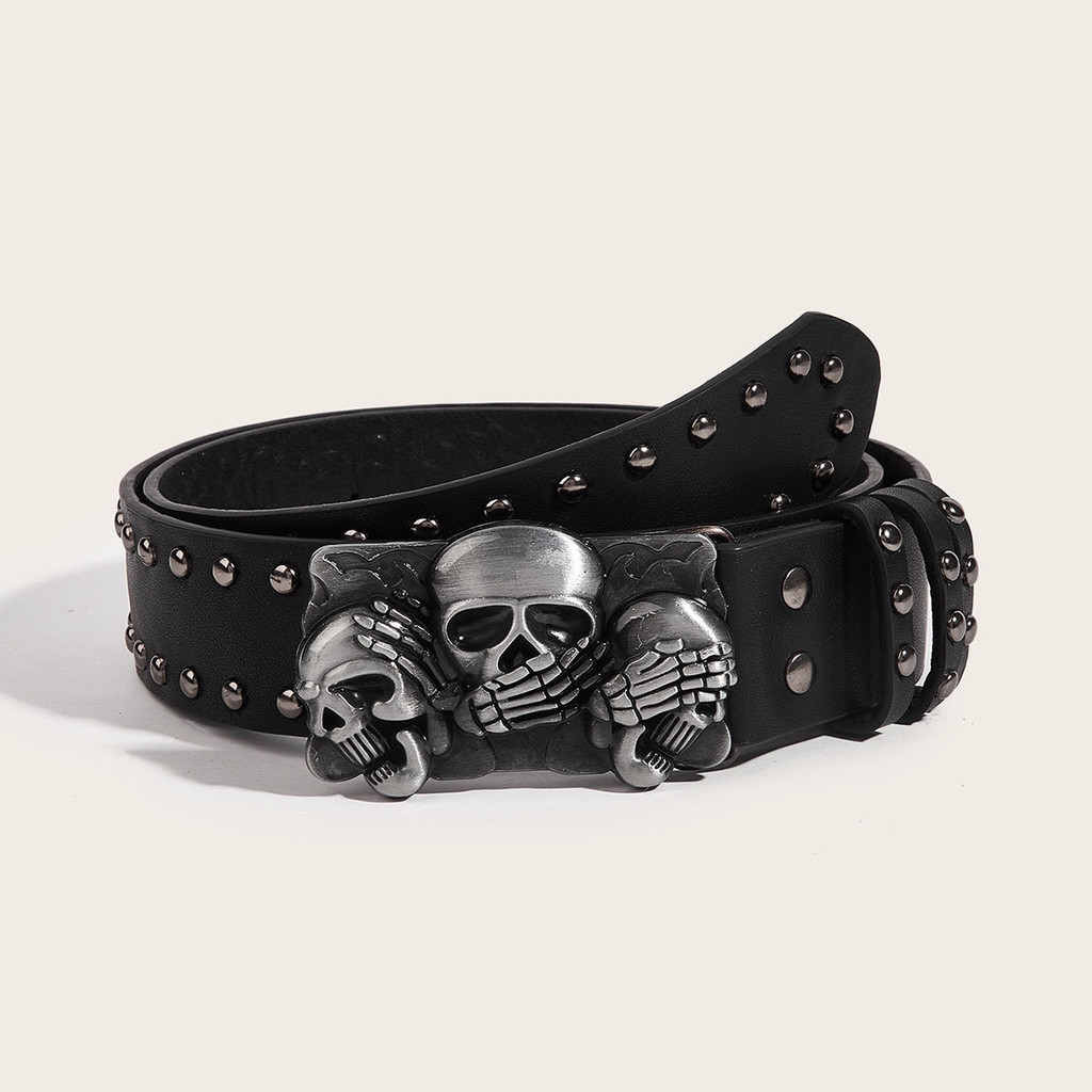 B-9878 Rivets Skull Hot Girl เข็มขัดชายหญิง Punk ที่ไม่ซ้ํากัน Hip-Hop เข็มขัด Y2K แฟชั่นยุโรปอเมริก