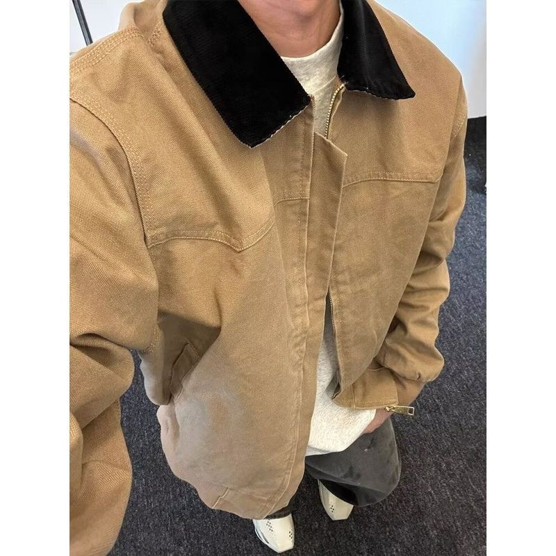 PAUL FITZGERALD American Retro Detroit Workwear แจ็คเก็ตผู้ชาย ออกแบบให้สวมใส่ง่าย มีขอบปกสีตัดกัน เหมาะสำหรับการแต่งตัวในวันพักผ่อน