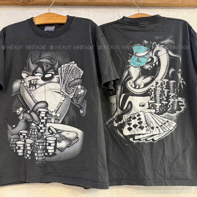 TAZMANIAN  ROYAL STRAIGHT FLUSH Bio Washed เสื้อวินเทจ เสื้อการ์ตูน heavy vintage shirt