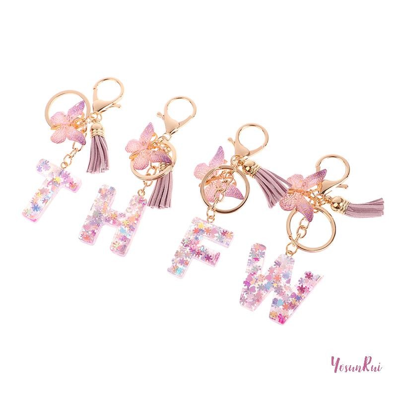 YosunRui] AZ Dreamy เลื่อมตัวอักษรพวงกุญแจผู้หญิง sel จี้เริ่มต้นพวงกุญแจกระเป๋า Suspension กระเป๋า Charms รถใหม่