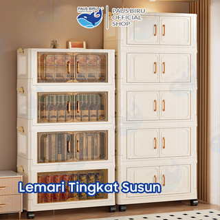 Paus Biru - Lemari Plastik Lipat Susun 50-80cm – Kabinet Pakaian Serbaguna Anti Debu Minimalis