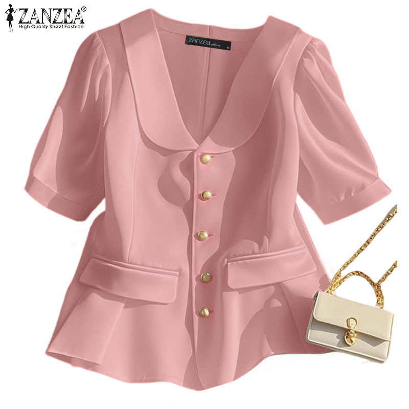 ZANZEA เสื้อเชิ้ตแขนพัฟสํานักงานเกาหลีสําหรับผู้หญิง