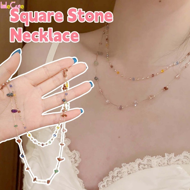1/2 ชิ้นเกาหลีหวานคริสตัล double-deck สร้อยคอ-ปรับElegant Raw Stoneบางสร้อยคอ-แฟชั่นสีหิน-ผู้หญิงวัน