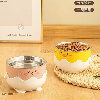ชามอาหารสัตว์เลี้ยง ชามทรงไข่ ชามสแตนเลส ถอดล้างได้ ฐานกันลื่น ชามแมว ถ้วยอาหารแมว BB