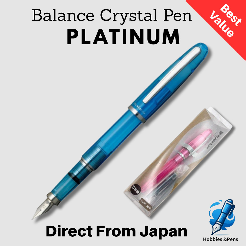 ปากกาหมึกซึม Platinum Balance Crystal Rose ขนาดเล็ก PGB-3000A#74-2 ปากกาหมึกซึม Platinum Balance Crystal Blue ขนาดกลาง P
