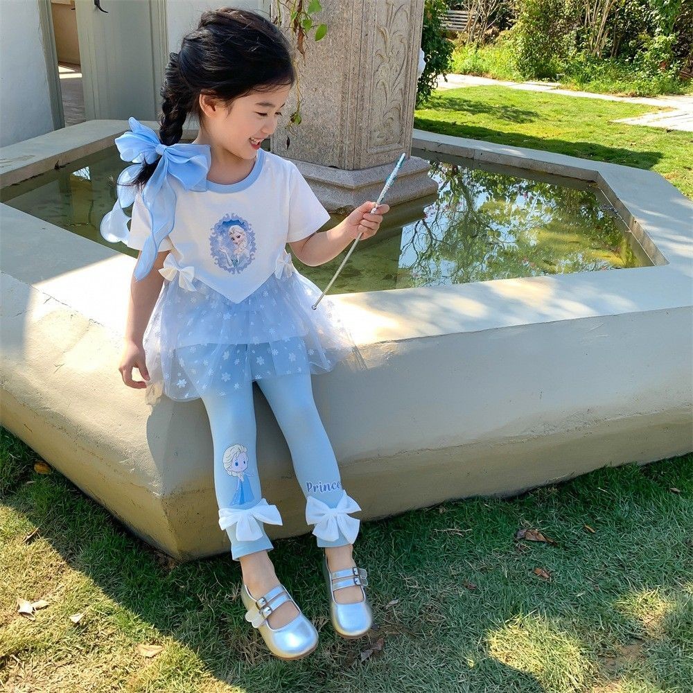 ชุดเจ้าหญิงเอลซาแขนสั้นสำหรับวัยรุ่นฤดูร้อน ผ้ากอซคุณภาพดี เหมาะสำหรับเด็กอายุกลางถึงเล็ก ชุดสองชิ้น810