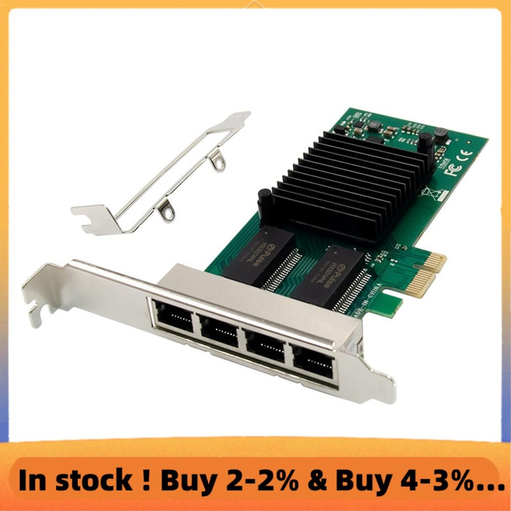 I340-T4 PCI-E X1 การ์ดเครือข่ายเซิร์ฟเวอร์ Gigabit 4 พอร์ต RJ45 PCI Express X Gen 2.1 5GT/S 82580EB 