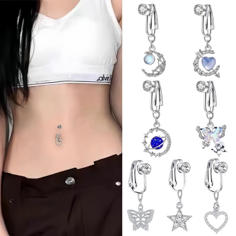 เล็บสะดือ วัสดุโลหะผสม ประดับเพทาย ไม่ต้องเจาะ สไตล์เกาหลี เครื่องประดับแฟชั่น ส่งไวจากไทย