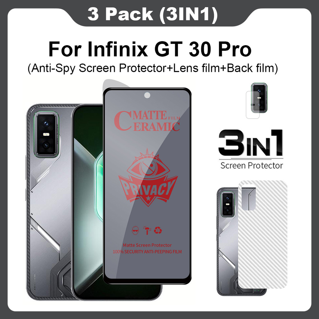 สําหรับ 3in1 สําหรับ infinix GT 30 Pro Ceramics กระจกนิรภัยฟิล์มนุ่ม+ความเป็นส่วนตัวฟิล์มนุ่มสําหรับ