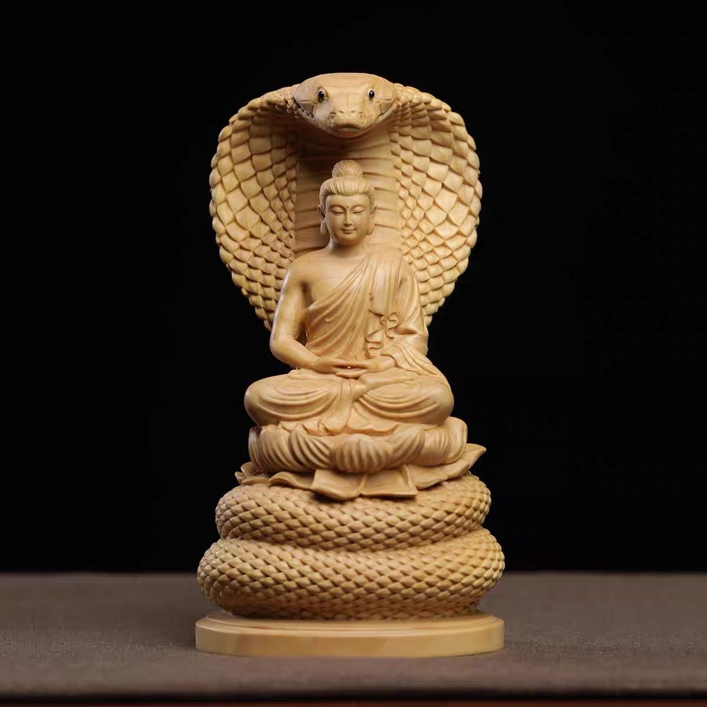 Boxwood Snake Buddha Shakyamuni Buddha เครื่องประดับแกะสลักไม้ เพลิดเพลินไปกับรูปปั้นพระเจ้า Home Ma