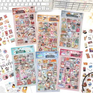 6 แผ่นอาหาร Themed สติกเกอร์ชุดสติกเกอร์กาวป้ายตกแต่งสําหรับไดอารี่อัลบั้ม Planners Collage Junk Journal DIY ศิลปะหัตถกรรมแล็ปท็อปปฏิทิน