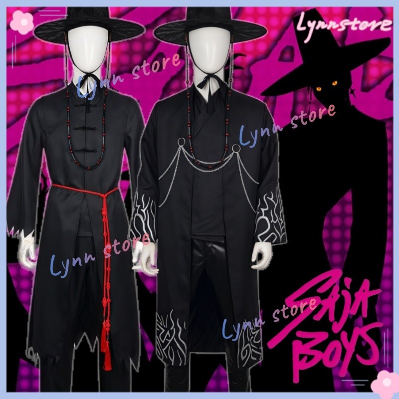 เด็ก/ผู้ใหญ่ KPOP DEMON HUNTERS คอสเพลย์เครื่องแต่งกาย SAJA BOYS Roleplay สีดําเครื่องแบบหมวกวิกผมชุดอะนิเมะ Carnival ชุด