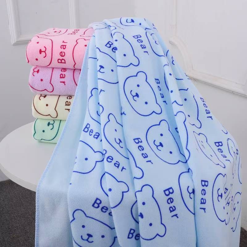 ผ้าเช็ดตัวสุดฮิต ลายสัตว์น่ารัก ลายหมี ขนาด 140x70 ซม เนื้อผ้านุ่ม ซับน้ำดี ใช้งานทน MJ30