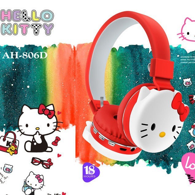 ผู้ผลิต AH-806D Influencer ชุดหูฟัง hello Kitty Image ชุดหูฟังสเตอริโอบลูทูธน่ารักเรียบง่าย