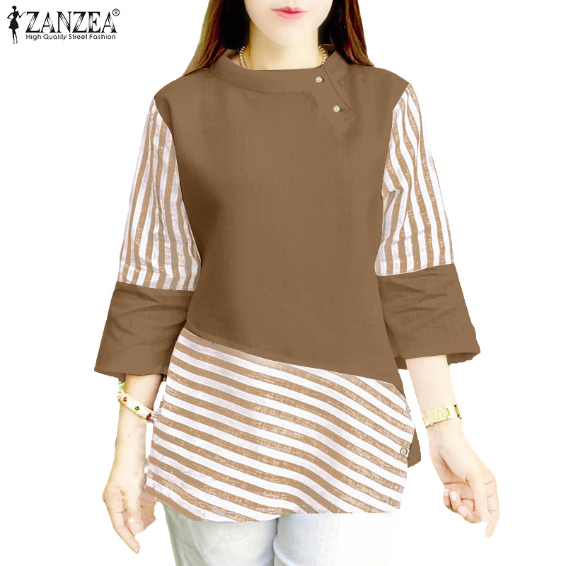 ZANZEA เสื้อยืนปก3/4แขนสำหรับผู้หญิงสไตล์เกาหลี สวมใส่ง่ายในแต่ละวัน