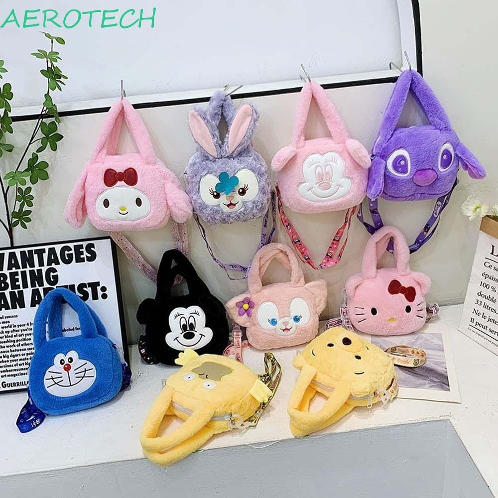 Aerotech กระเป๋าสะพาย Plush Melody, กระเป๋าข้อความ Cinnamoroll Bear Hello Kitty, น่ารักมิกกี้เมาส์โดราเอมอนสไตล์เกาหลี Stitch กระเป๋าถือเดินทาง