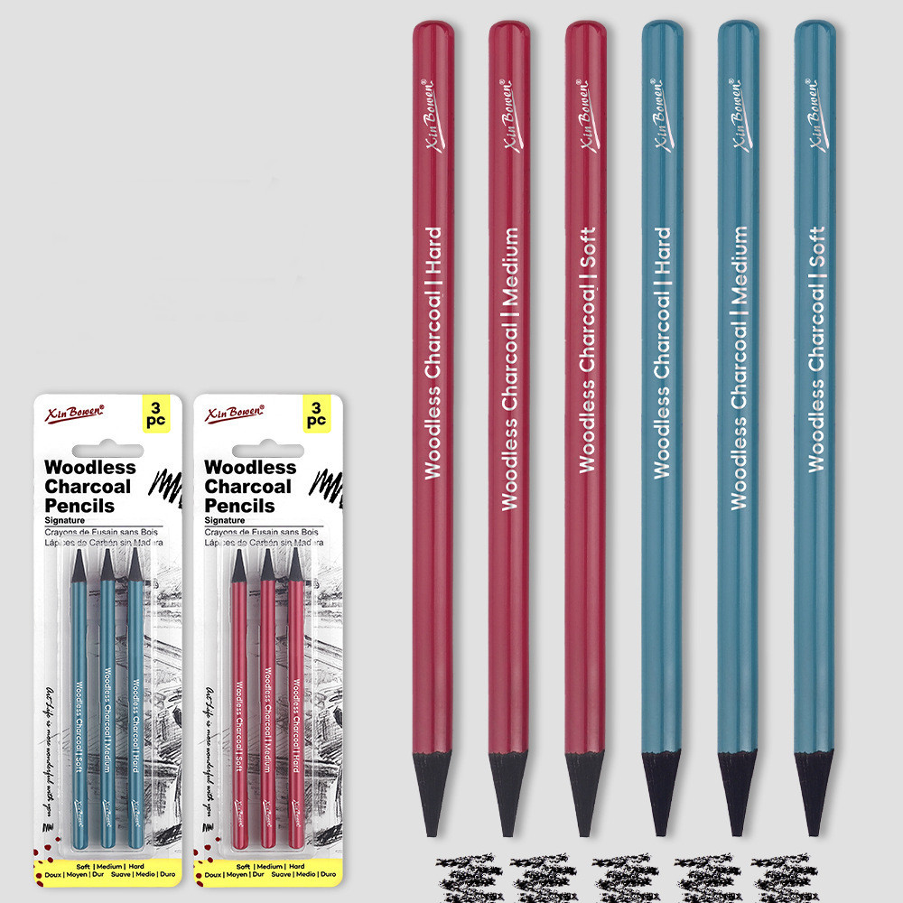 Ossayi 3/6Pcs Artists Woodless Charcoal Pencil Set, Soft, Medium & Hard,HB/2B/4B/6B/8B/EE, Non-wood 
