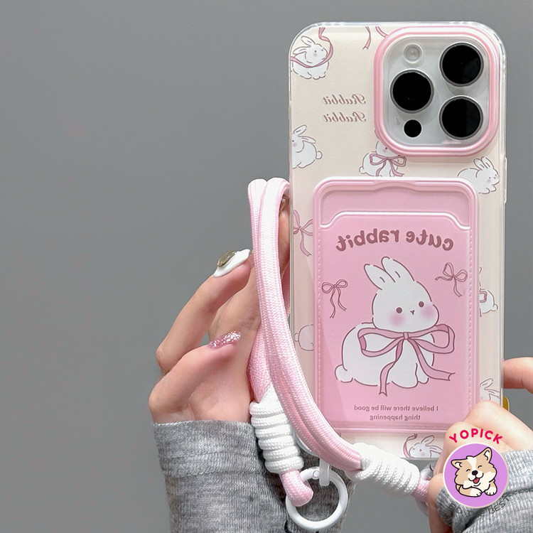 โบว์สีชมพูกระต่ายกระเป๋าสําหรับiphone 15Promaxเคสโทรศัพท์7Plus 8plus xsmax XL 14pro 15plus 14maxใหม่13proฝาครอบโทรศัพท์12proสาว11พร้อมสายไฟแขวน13น่ารัก14แพ็คเต็ม