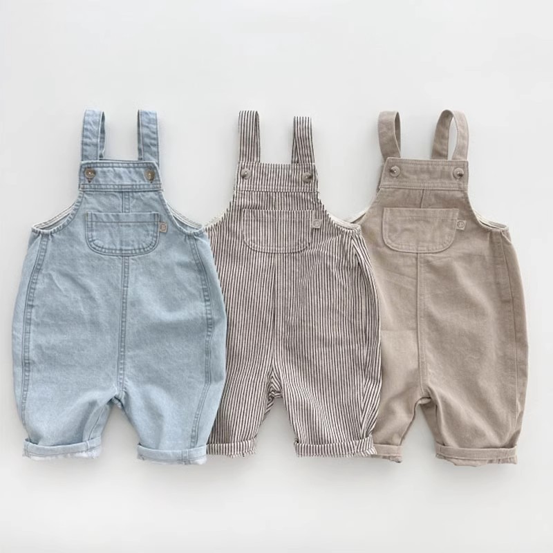 เสื้อผ้าเด็กสไตล์เกาหลีเด็กผู้หญิง Jumpsuit สลิง Denim Stripe Unisex เด็กโดยรวม Romper 1-5yrs