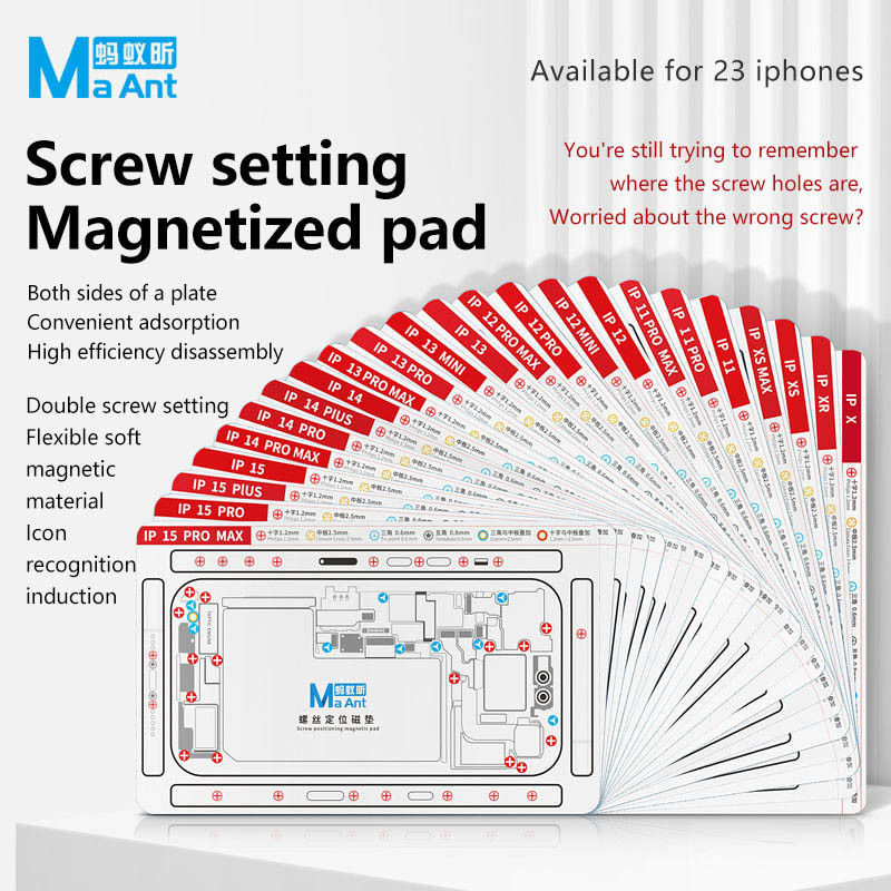 Maant การวางตําแหน่งสกรูบวกแผ่นแม่เหล็กสําหรับ iP X-15pro Max ที่วางสกรูแผ่นแผนภูมิซ่อมโทรศัพท์มือถือและถอดชิ้นส่วนเครื่องมือ