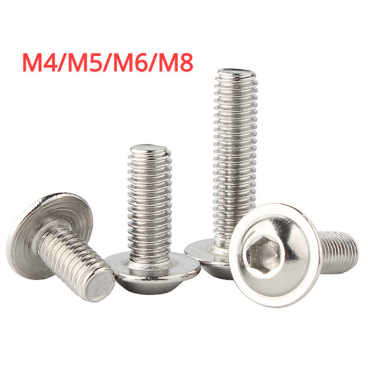 [FGHD-1-y] น็อต สกรู หัวจมกลม ติดแหวน ติดจาน สเตนเลส 304 เกลียวมิล หยาบ / Button Head Washer Socket Machine Screw SUS304 M4/M5/M6/M8